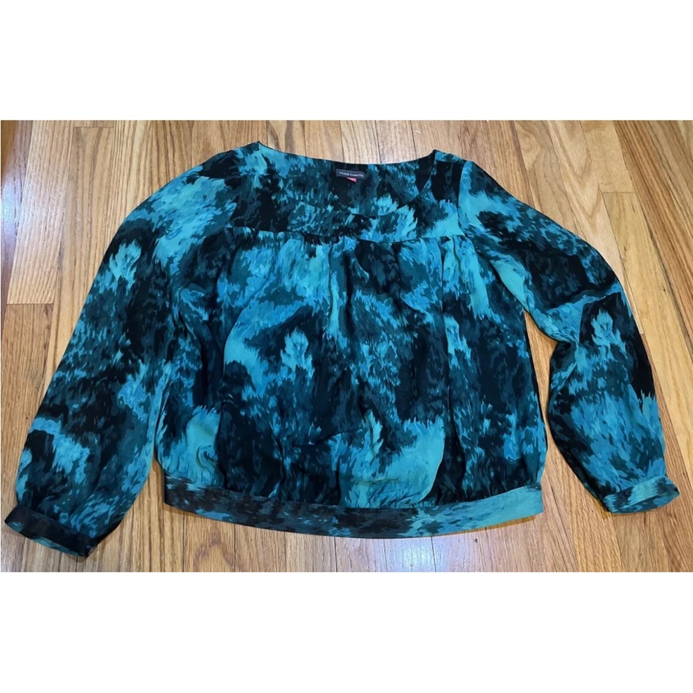 Vince Camuto shirt Long Sleeve M Aqua Green Tunic Blouse Loose Flowing fit